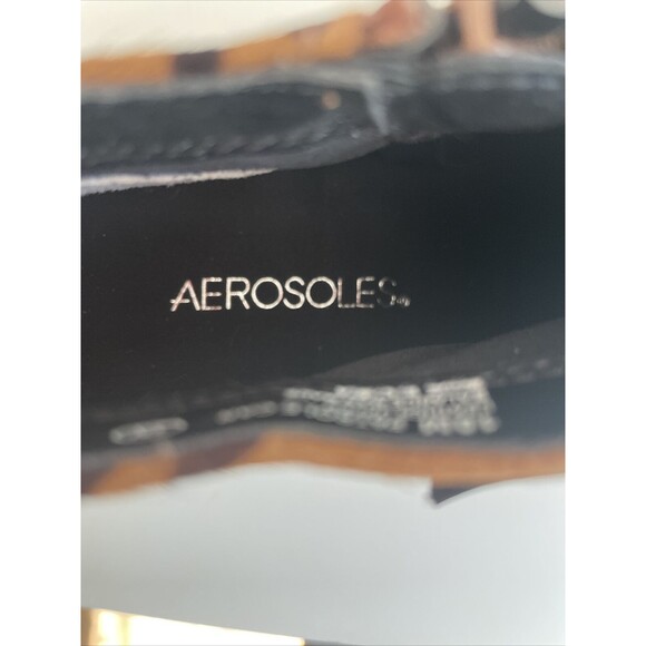 Aerosoles Leather Booties 10M Brown Black Cow Hair Ankle Boots Zip Round Toe - Picture 3 of 7